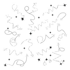 Dotted Line Arrows and Star Symbols on White Background Directional Graphics and Wayfinding Elements Decorative Design Resource