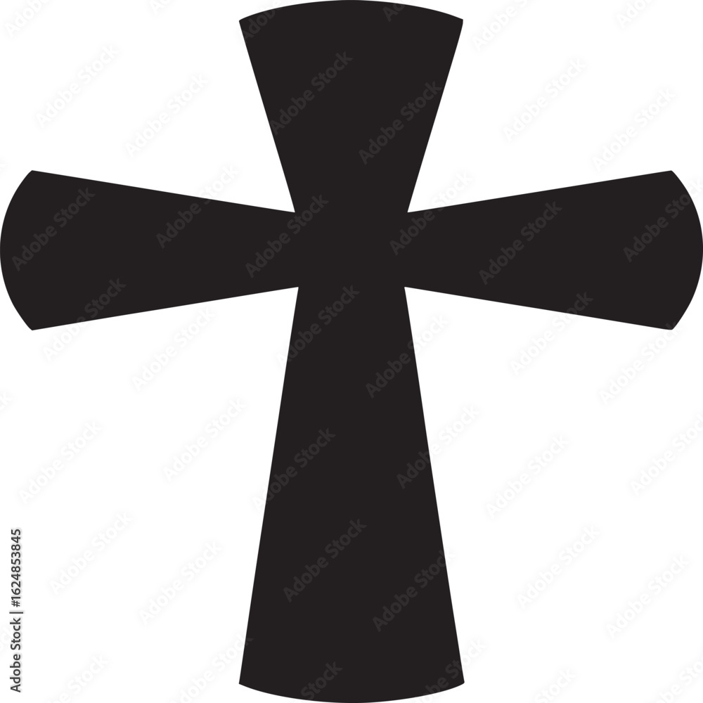 Poster a simple black cross with rounded edges isolated on a white background in a symmetrical composition