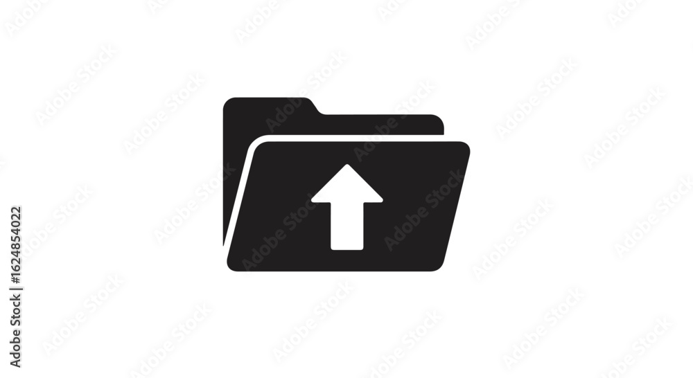 Poster upload folder icon on white. transferring file, backup in progress