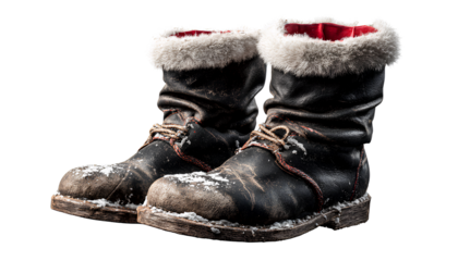  Worn Santa Boots with Snow Dusting and Wrinkled Leather, Angled Side View, Transparent PNG.png (2)