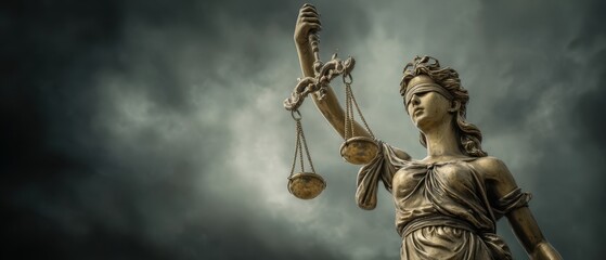 The Lady Justice Sculpture Under Dramatic Cloudy Sky