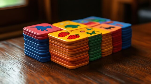 Matching card game for kids 3–7 with animals, fruits, and objects to boost memory.

