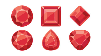 six red gemstones in various shapes including round square and teardrop on white