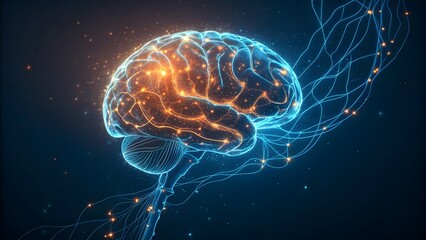 Blue glowing human brain floating like a jellyfish in an underwater ocean scene