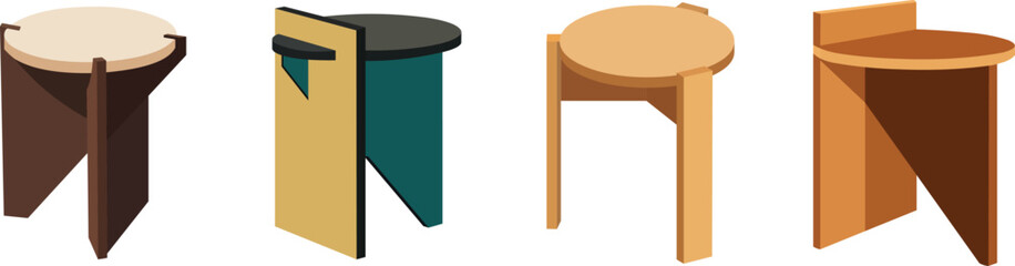 Modern Wooden Stool Set for Home and Office