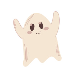 Adorable ghost character with a happy face, perfect for Halloween decorations, kids projects, party invites, and spooky season printables.