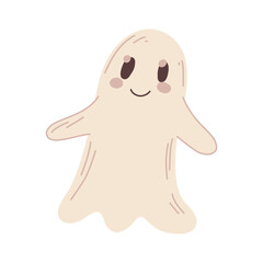 Cute friendly ghost character in soft beige color, perfect for Halloween crafts, childrens illustrations, spooky party printables, and fall decor.