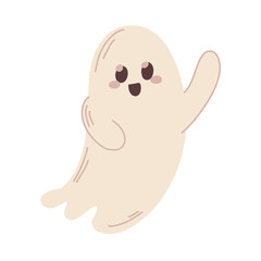 Playful ghost illustration with raised arm gesture, ideal for fun Halloween cards, posters, decor, scrapbooking, and spooky-themed kids crafts.