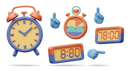 Colorful timekeeping tools illustration