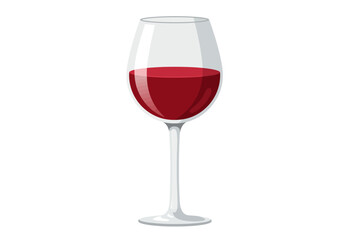 A wine glass filled with red wine standing on a white background