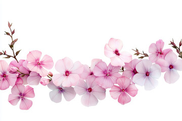 Watercolor botanical illustration of pink flowers with delicate petals and green leaves, creating serene and elegant