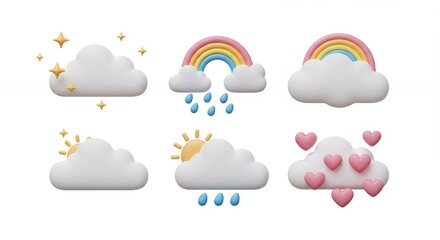 Obraz premium Weather icons collection pastel colors digital illustration