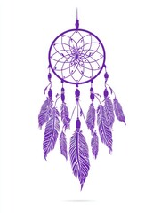 Obraz premium Intricate Purple Dreamcatcher with Detailed Feathers on White Background