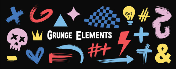Collection of Grunge Style Design Elements with Bold Colors and Brush Strokes graphic abstract