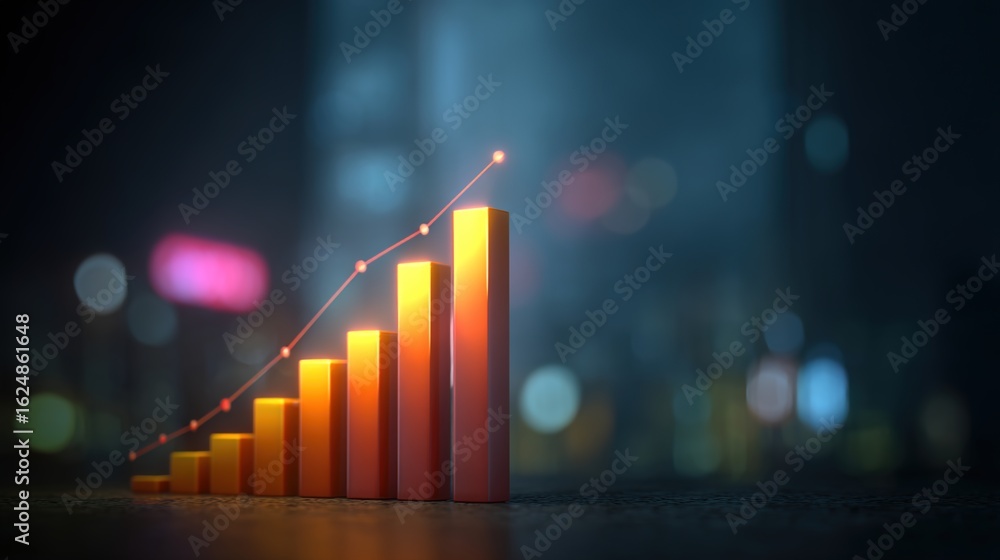 Poster business growth graph: a captivating bar graph, showcasing financial progress with ascending columns