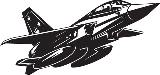 Fighter Aircraft Silhouette Vector, Military Jet Clipart Design