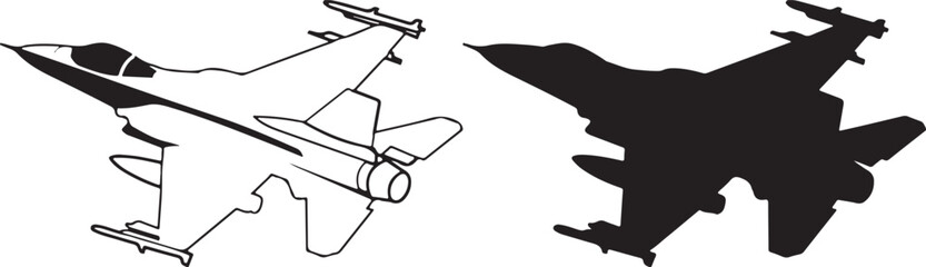 Fighter Aircraft Silhouette Vector, Military Jet Clipart Design