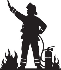 Firefighter Silhouette Vector, Fireman Clipart in Uniform with Helmet