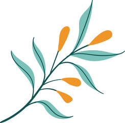 teal and orange leaf branch illustration