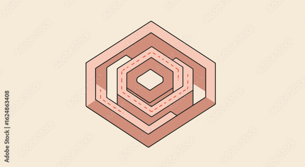 Aufkleber abstract layered hexagon with dotted line in the center, against plain background