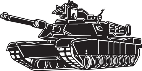 Tank Silhouette Vector, Military Armored Vehicle Clipart
