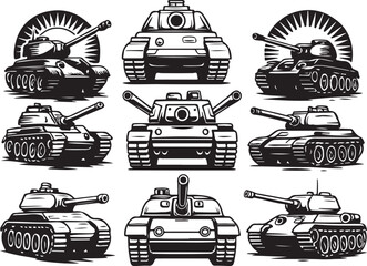 Tank Silhouette Vector, Military Armored Vehicle Clipart
