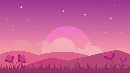 night landscape with birds and clouds