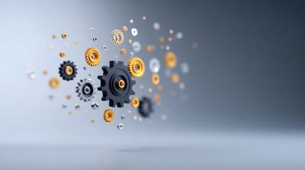 Obraz premium Floating Gears in Motion with Metallic Elements and Soft Background