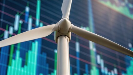 Wind Turbine Blade with Stock Market Graph Background
