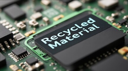 Obraz premium Macro Shot of Recycled Material Label on Circuit Board Technology