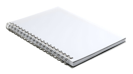 A close up shot of a white spiral bound notebook isolated on a black background in a studio setting