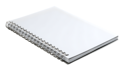 A close up shot of a white spiral bound notebook isolated on a black background in a studio setting