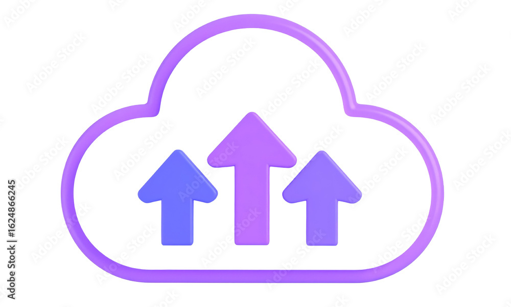 Poster cloud upload arrow icon digital technology blue purple 3d symbol modern internet data storage transf
