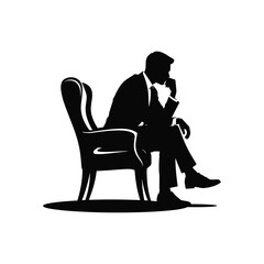 Silhouette of a man in a suit sitting in a chair thinking