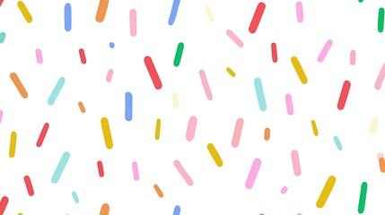 Pastel sprinkle seamless vector pattern on white background, flat kawaii design for baking packaging or kids product surfaces