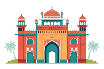 Abstract flat design of an Indian palace gate, flat illustration generative ai