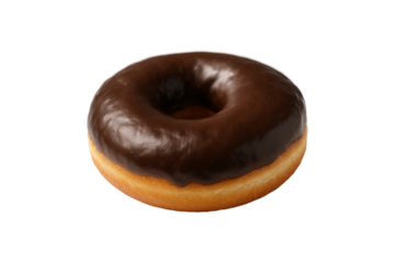 Delicious chocolate glazed donut isolated on white background, perfect for bakery, dessert, snack, breakfast, or sweet treat concepts. Ideal for food photography, advertising, menu design, cafe 