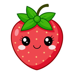 Adorable strawberry character with pink cheeks and a cute bow