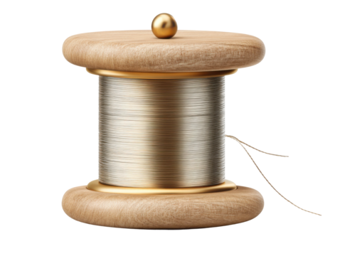 Sewing thread preparation workshop close-up crafting indoor. Isolated on transparent background, png.