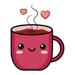 Cute coffee mug with heart shaped steam illustration