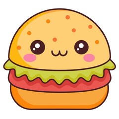 Cute kawaii burger bun with freckles and blushing cheeks