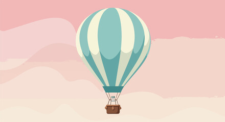 Fototapeta premium Hot air balloon floats over pink hills. Travel, adventure, journey concept use