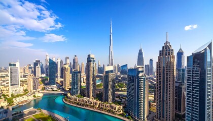 Obraz premium Cityscape panorama, modern skyscrapers, canal