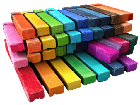 Artistic colorful chalk sticks classroom visual content studio. Isolated on transparent background, png.