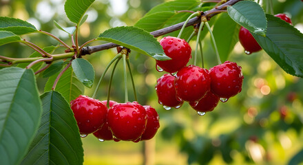 Ripe Red and Yellow Plums on a Branch