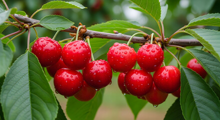 Ripe Red and Yellow Plums on a Branch