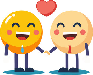 Emoji-style characters shaking hands with blushing faces
