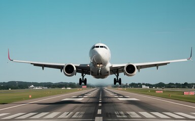 Obraz premium Dramatic Evening Landing The Dance of Steel and Light Guiding an Airplane Safely Home on a Rain Slicked Runway