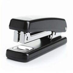 Black stapler on white background
