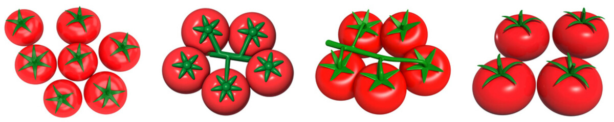 Fresh tomato ripe vegetable red fruit green stem healthy food organic produce isolated group natural vibrant color. Fresh tomatoes with green stems grouped together showcasing vibrant red color